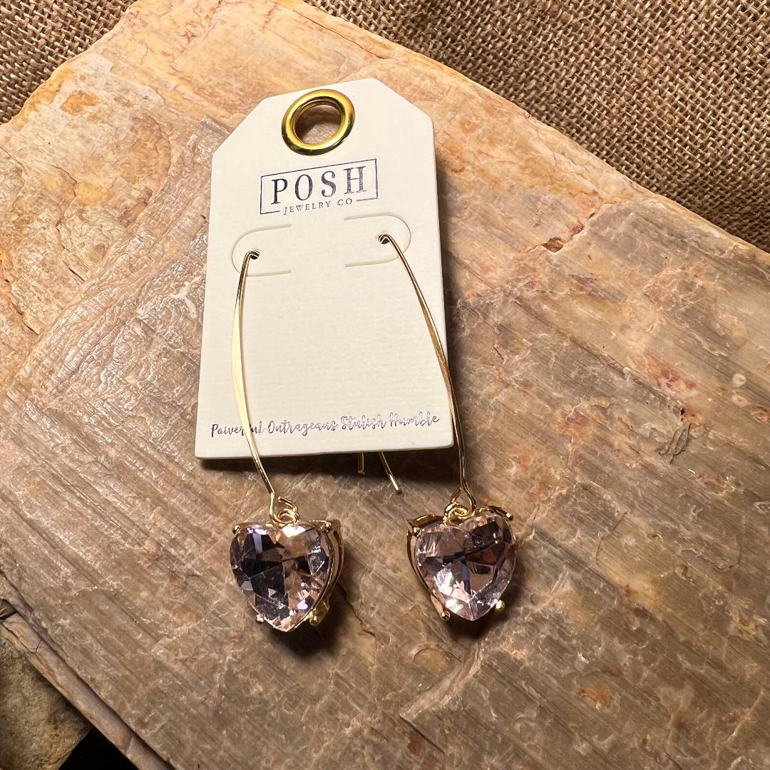 Baby Pink Heart Crystal & Wire Earrings