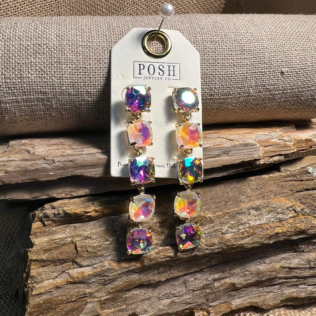Multi AB Rhinestone Dangle Earrings