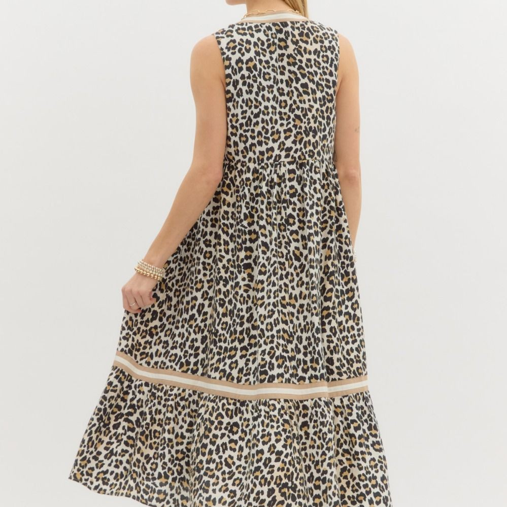 Leopard Print Sleeveless Midi Dress