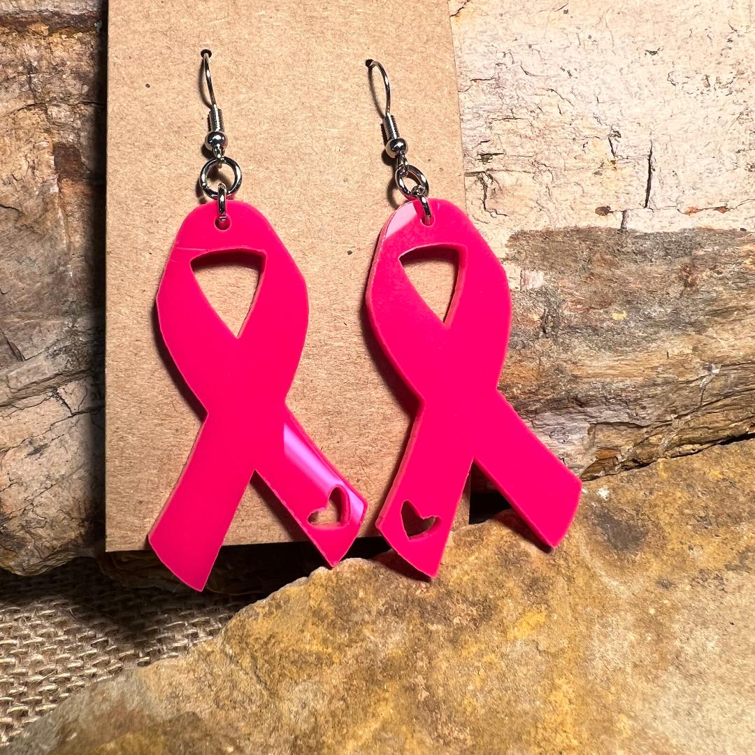 Breast Cancer Awareness Ribbon Dangle Acrylic Earrings