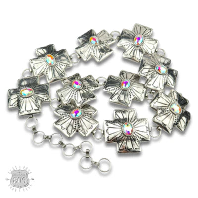 Western Square Cross Concho-Linked Belt with Oval Rhinestone