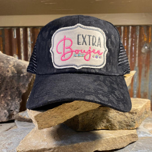 Extra Boujee Bling Embroidered Black on Black Leopard Cap