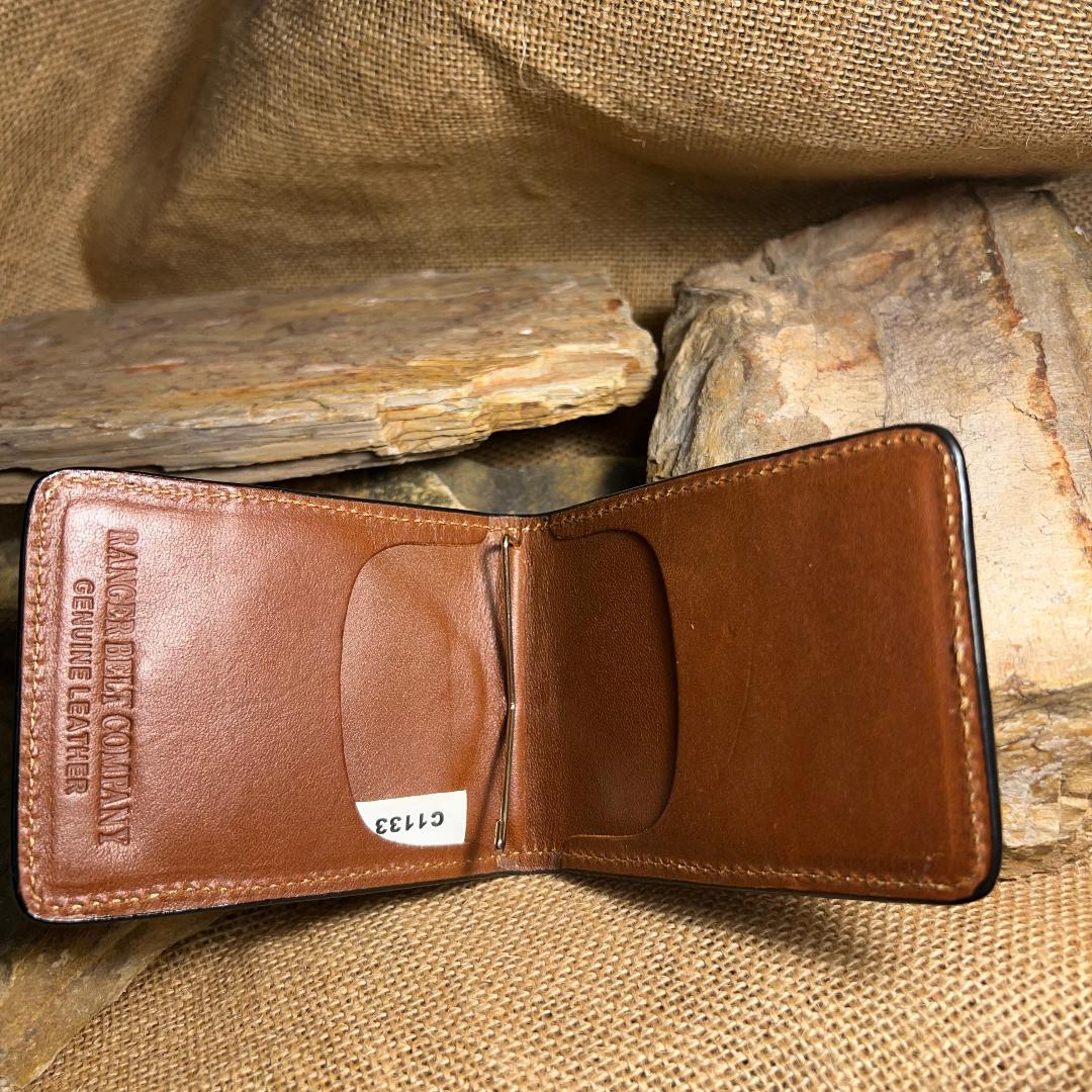 Tan Basket Weave Money Clip with Inlay Hair Cross