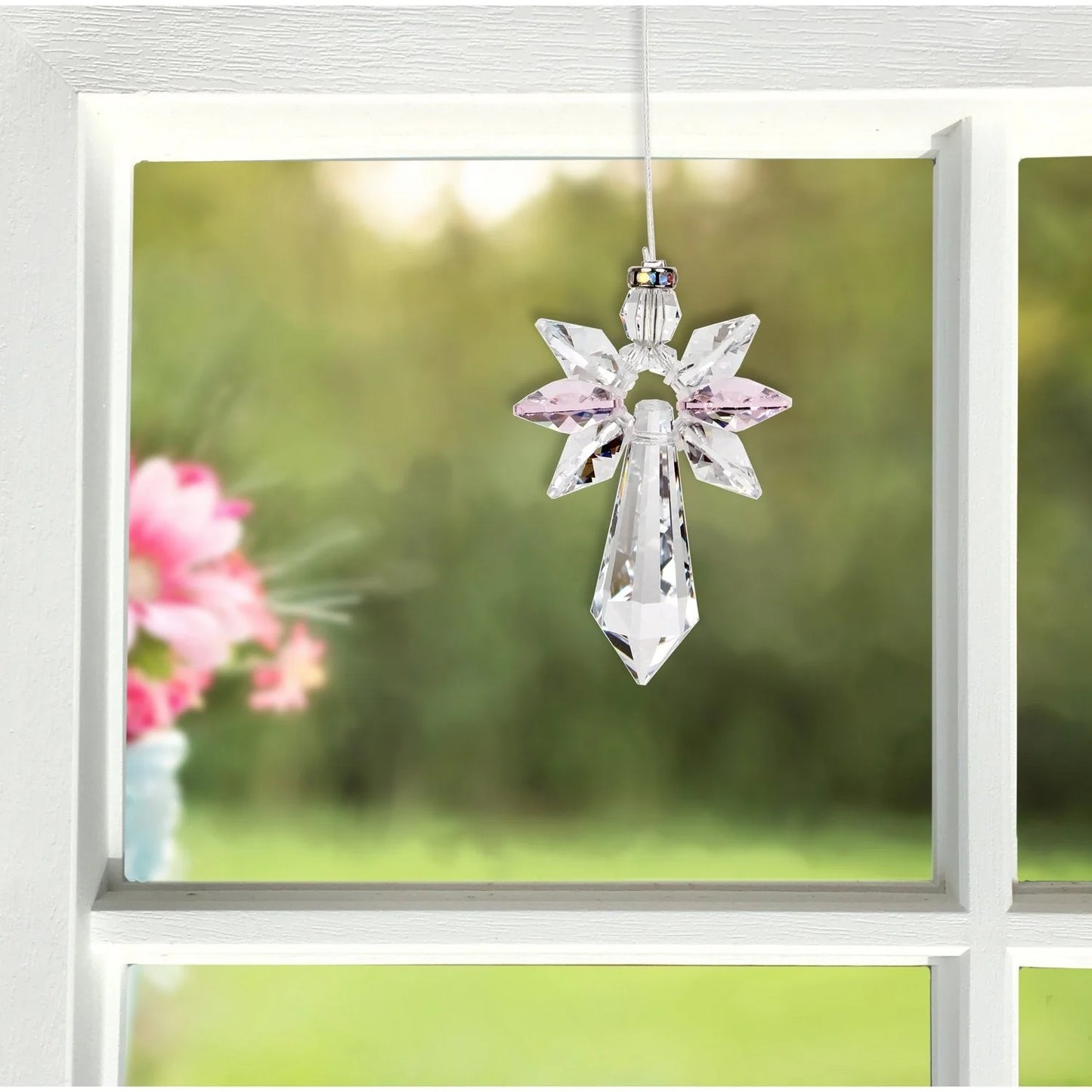 Crystal Guardian Angel Suncatcher - Large Rose