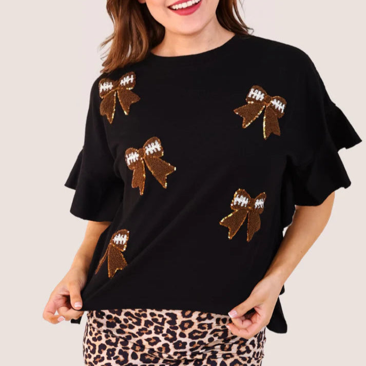 Sideline Sparkle Ruffle Top- Black