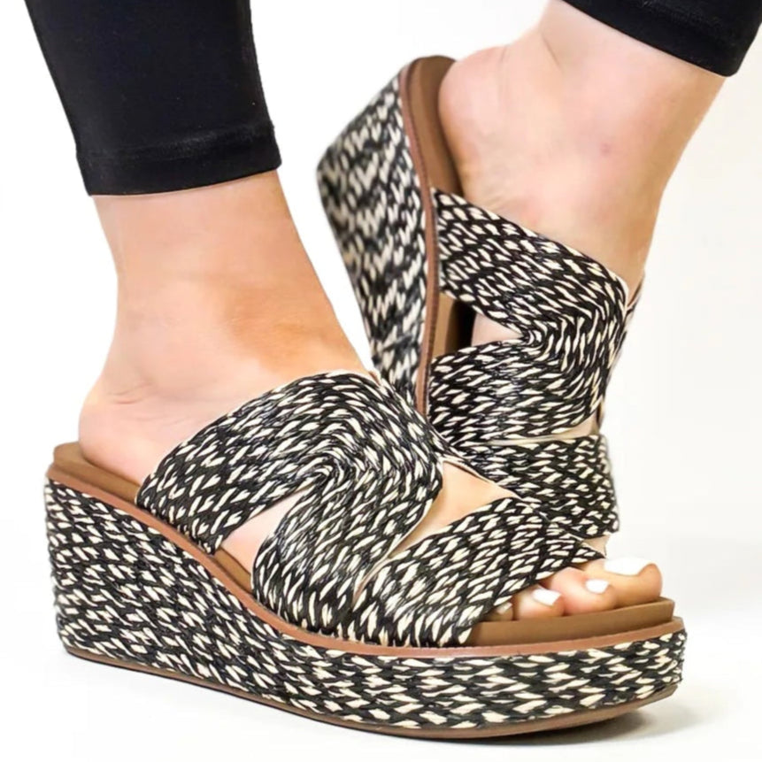 Golden Hour Black Combo Wedge/Sandal