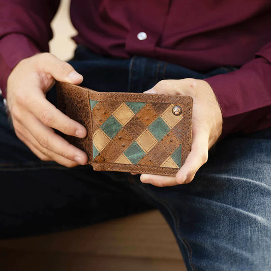 OURAY Brown & Turquoise ostrich Print Roughy Bifold Wallet