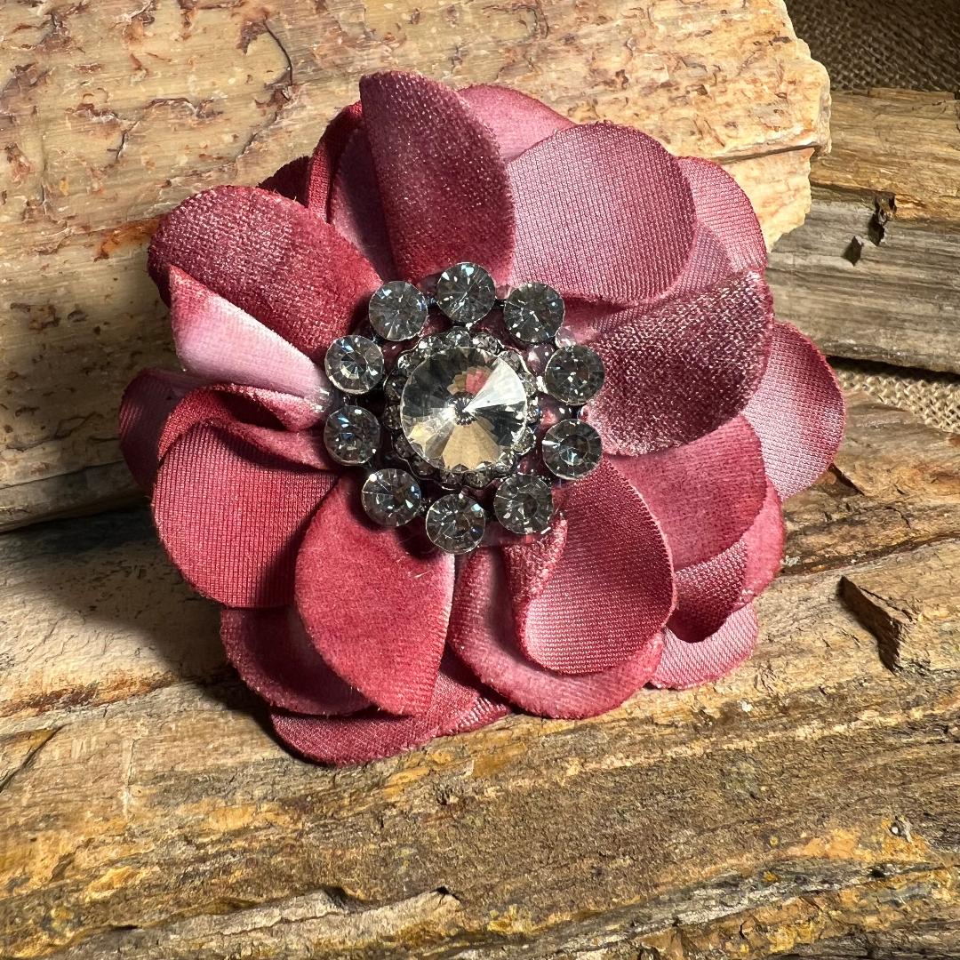 Embellished Vintage Deep Rose Floral Top or Scarf Slide
