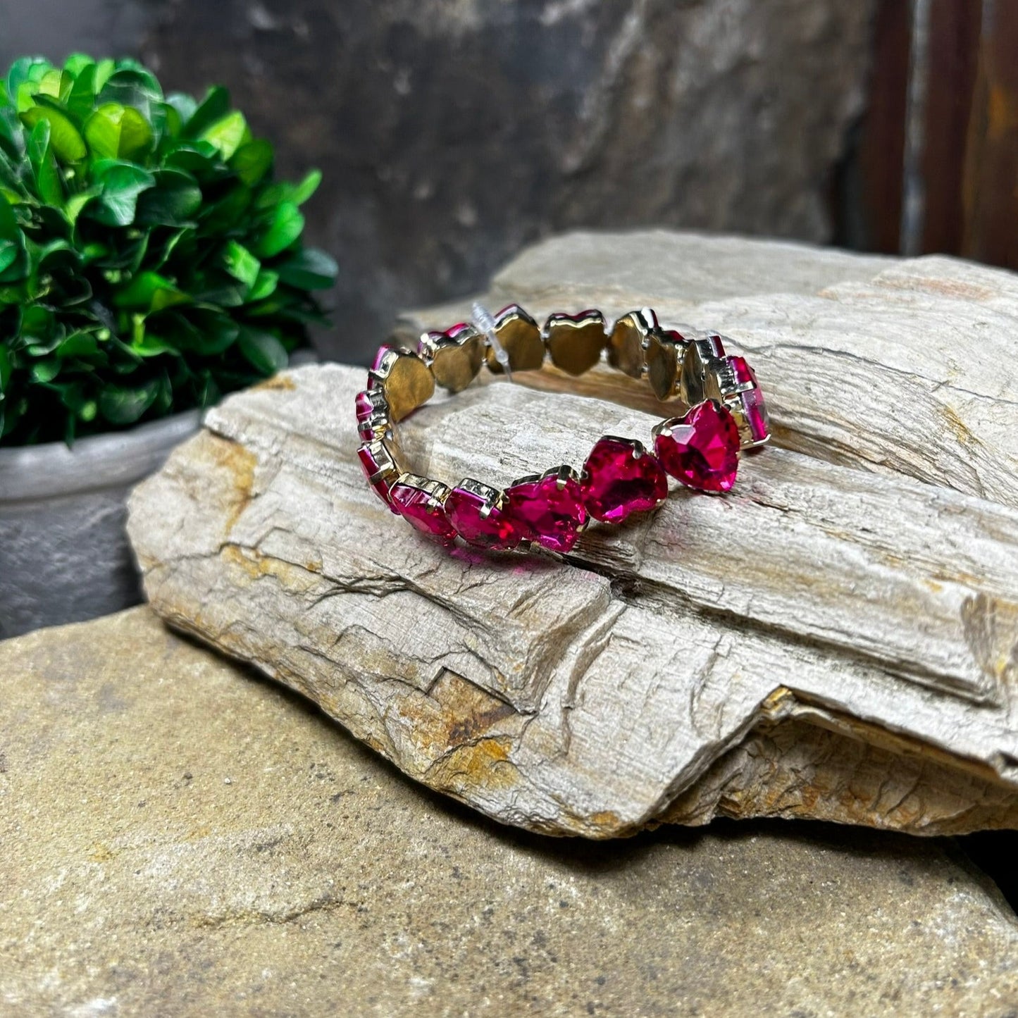 Valentine Heart Fuchsia Rhinestone Bracelet