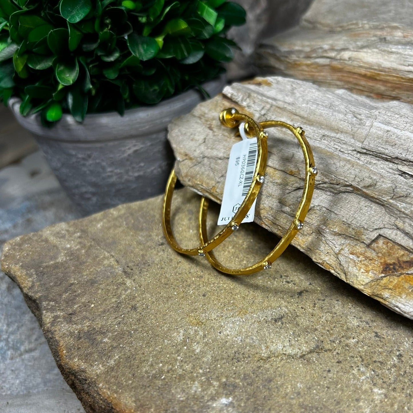 Crescent Gemstone Hoop Earrings