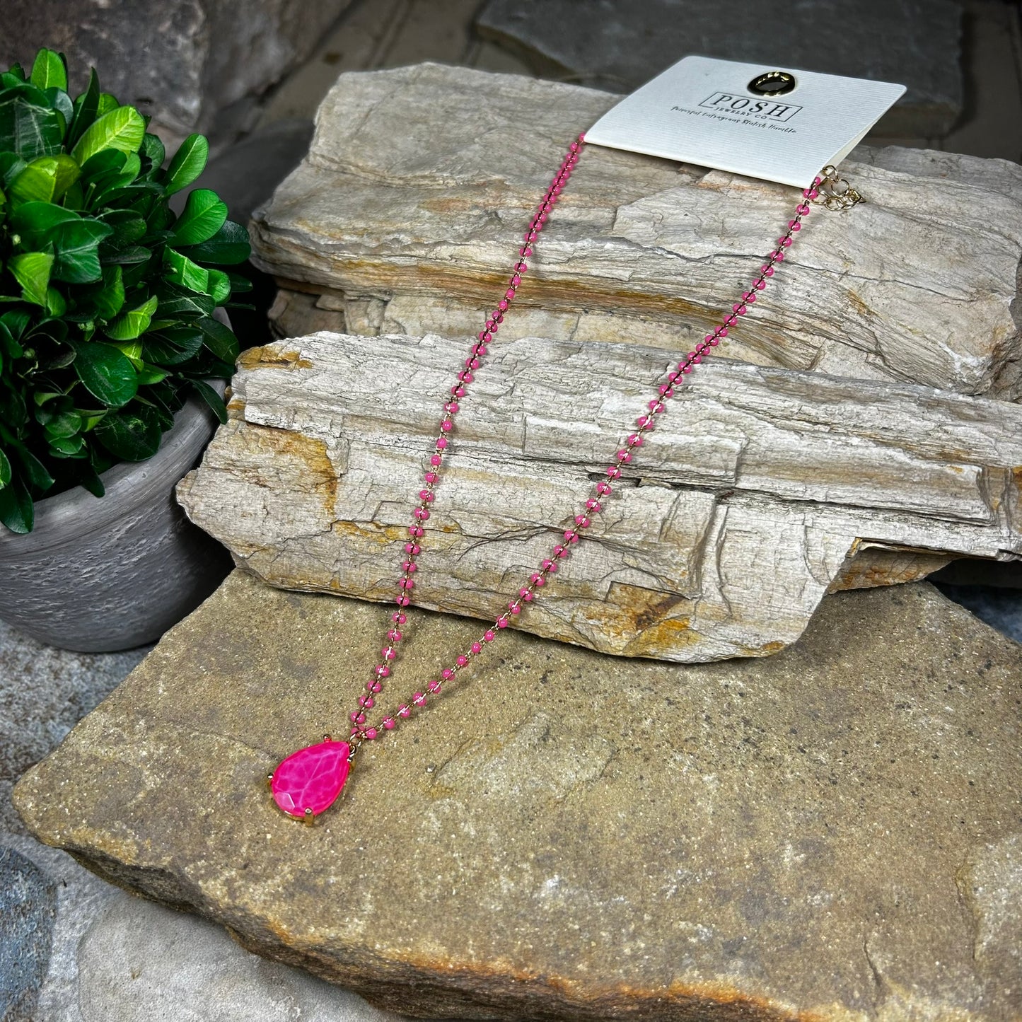 Neon Fuchsia Teardrop Necklace