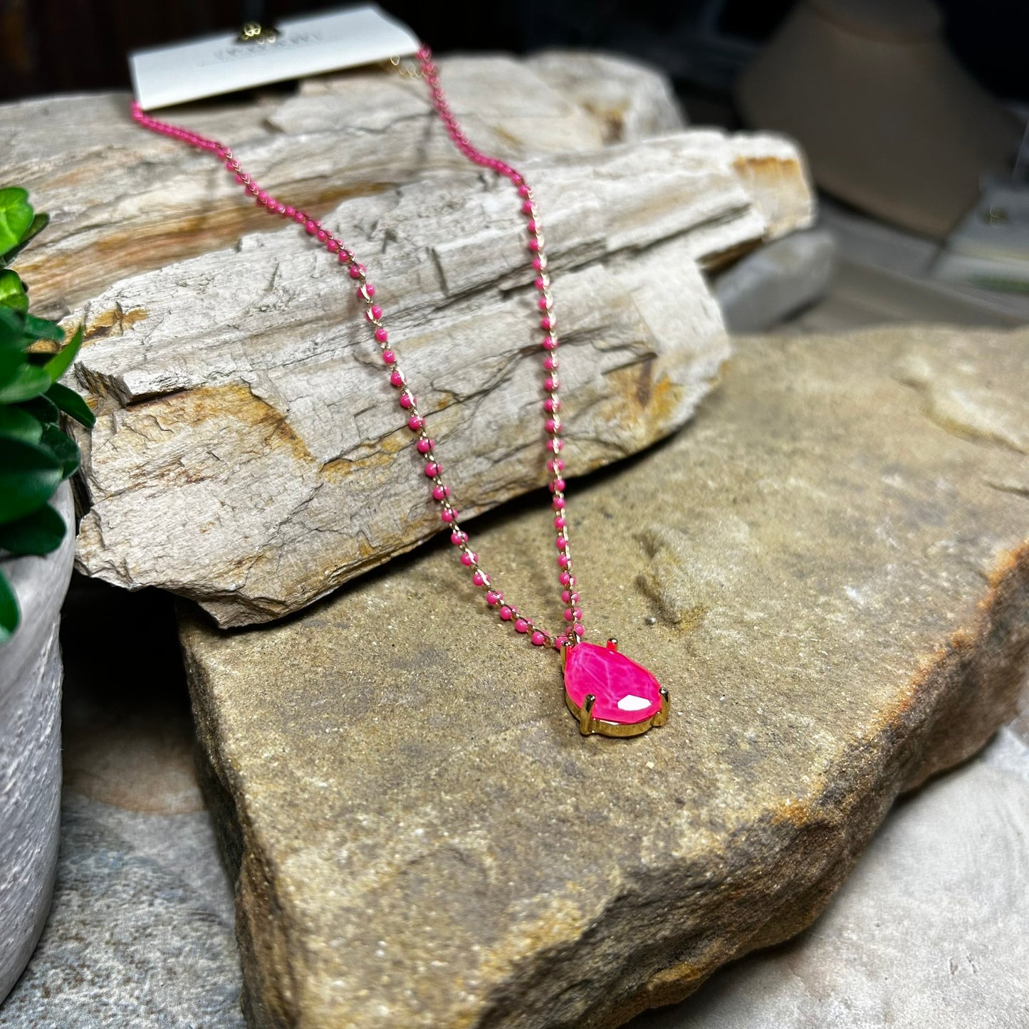 Neon Fuchsia Teardrop Necklace