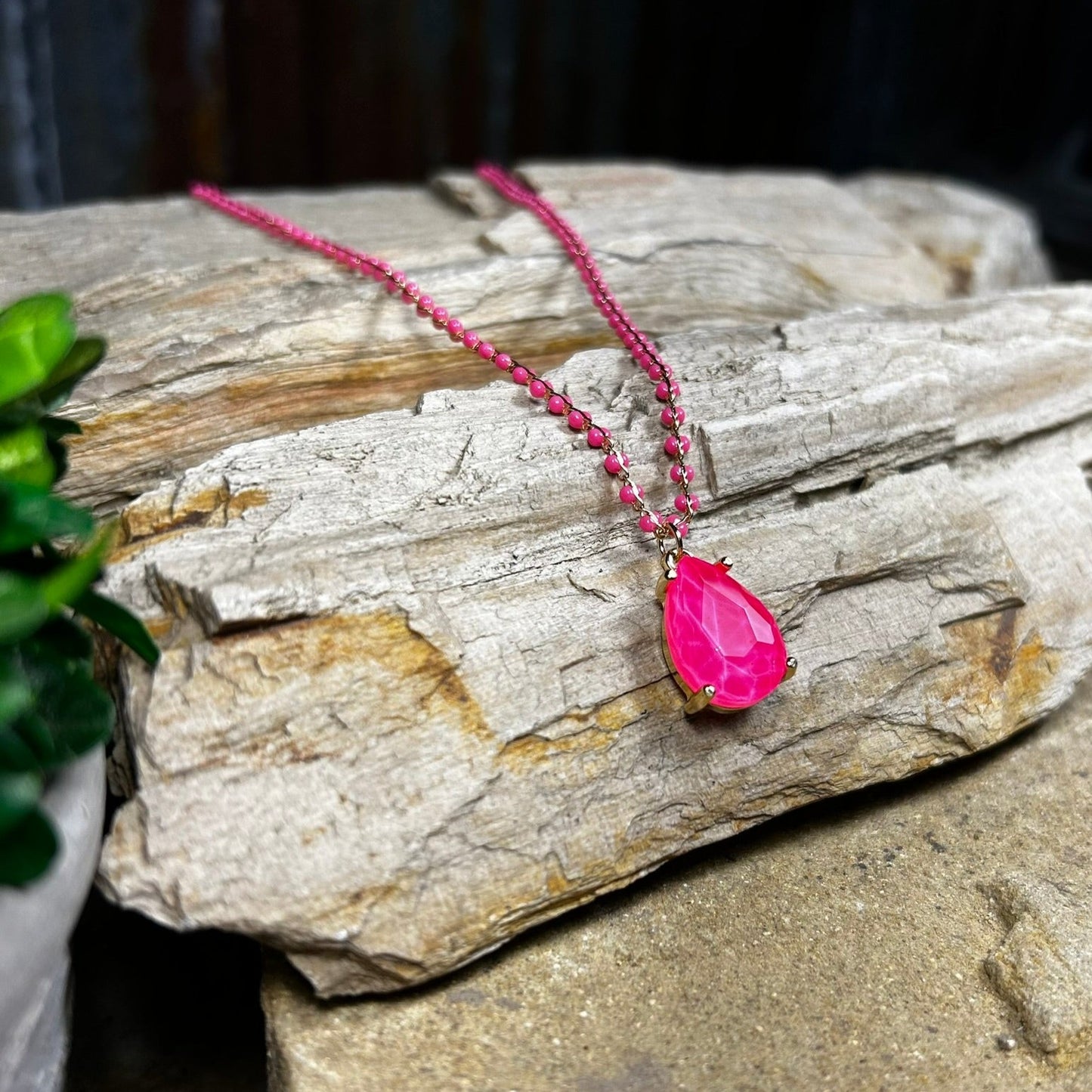Neon Fuchsia Teardrop Necklace