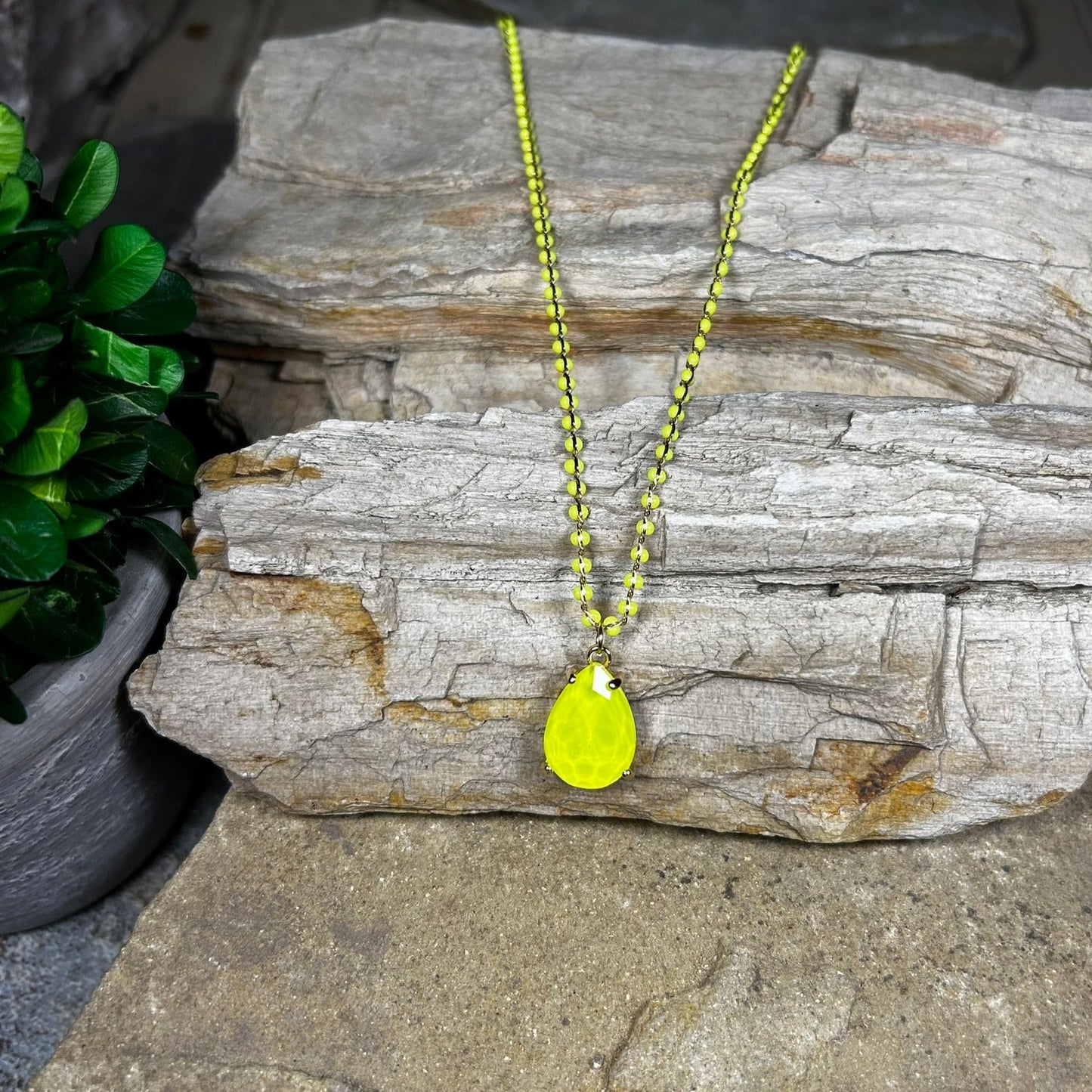Neon Yellow Teardrop Necklace