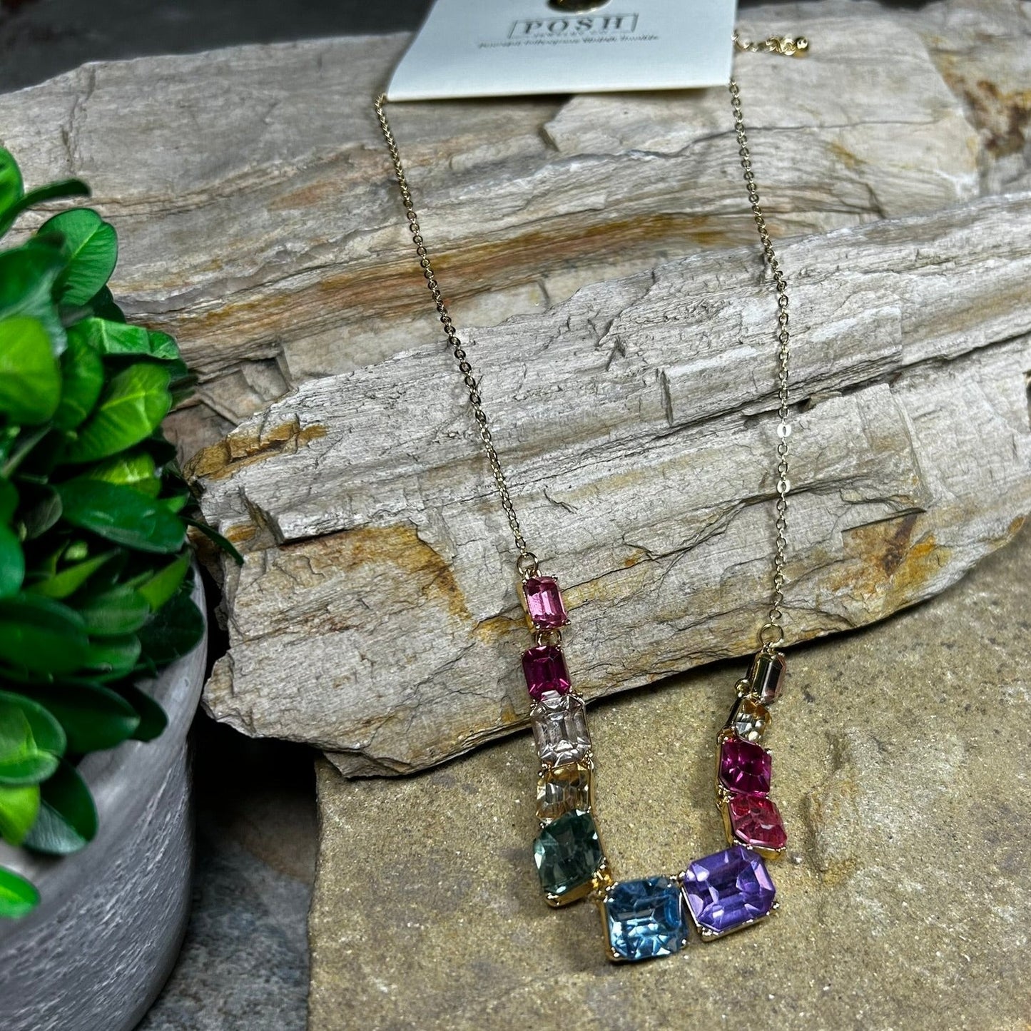 Multicolor Rectangle Rhinestone Necklace