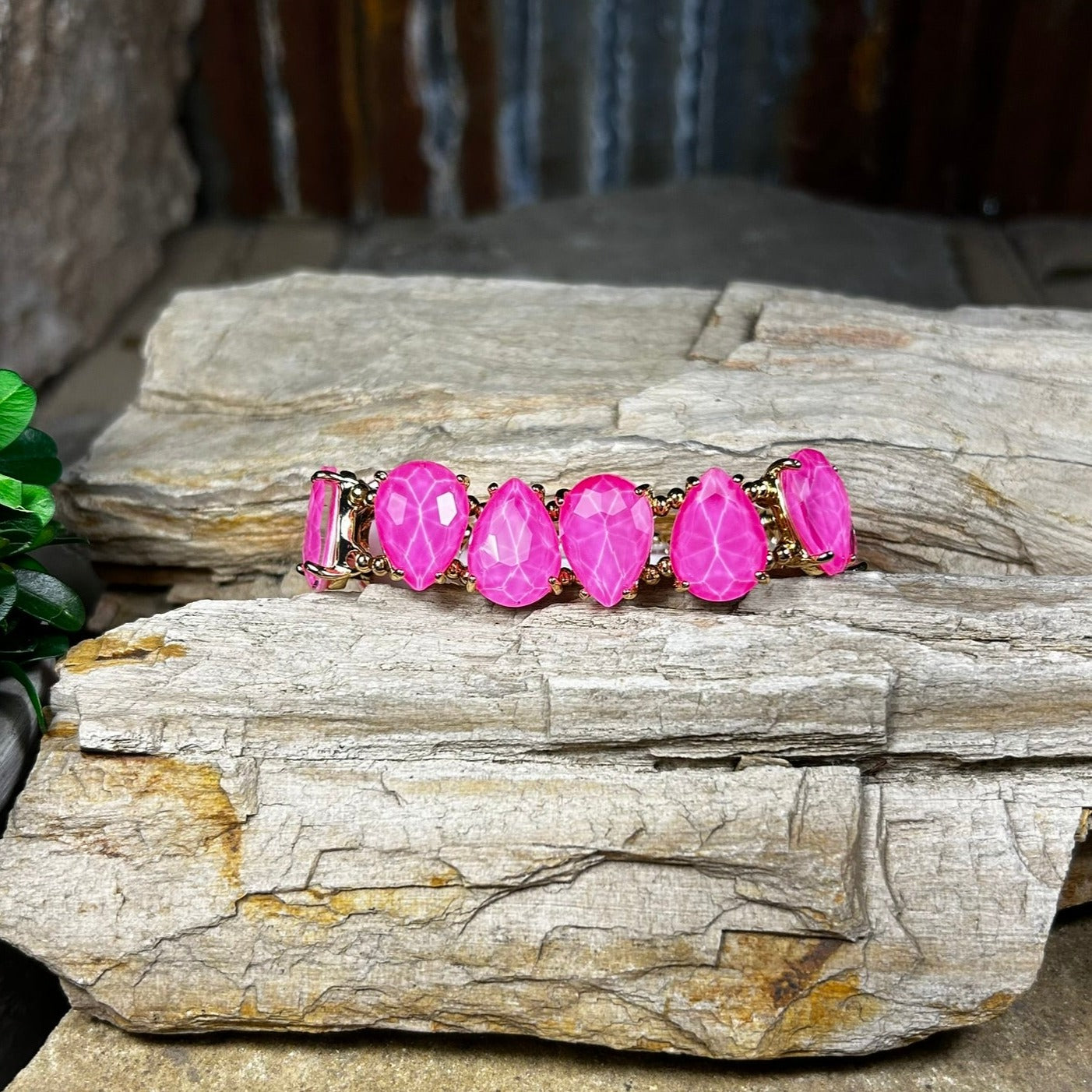 Neon Pink Teardrop Bracelet