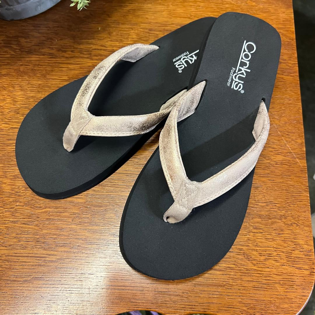 Summer Plans Gold Washed Metallic Flip Flops