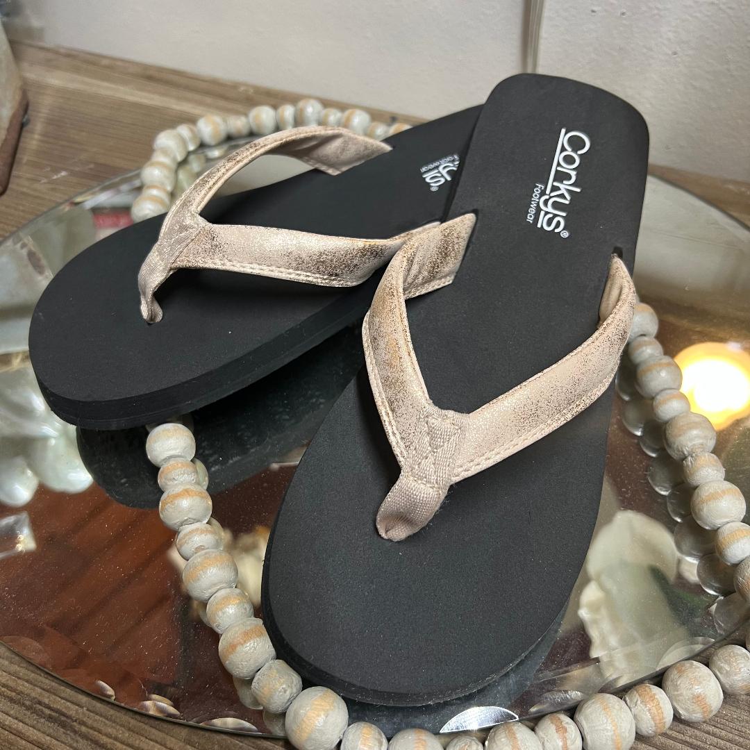 Summer Plans Gold Washed Metallic Flip Flops