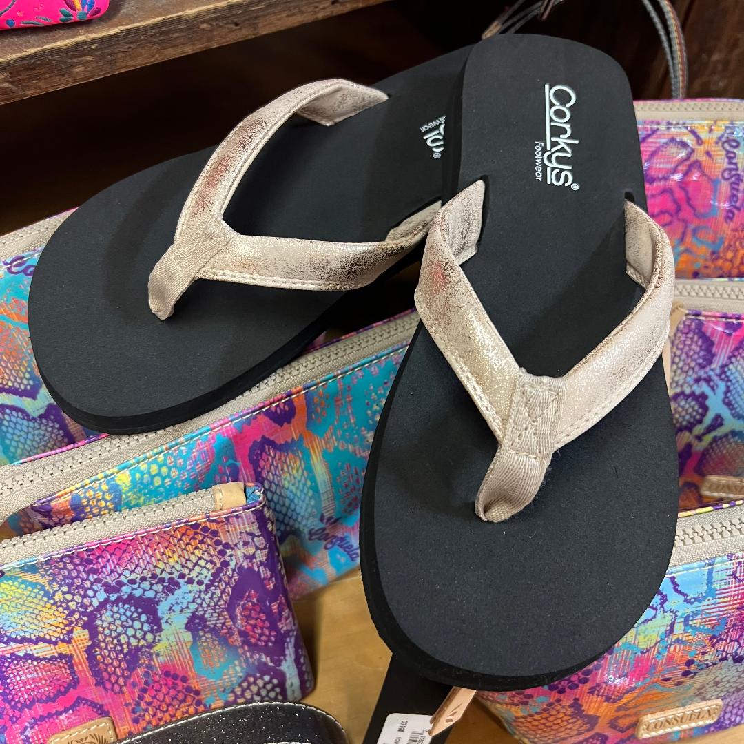 Summer Plans Gold Washed Metallic Flip Flops