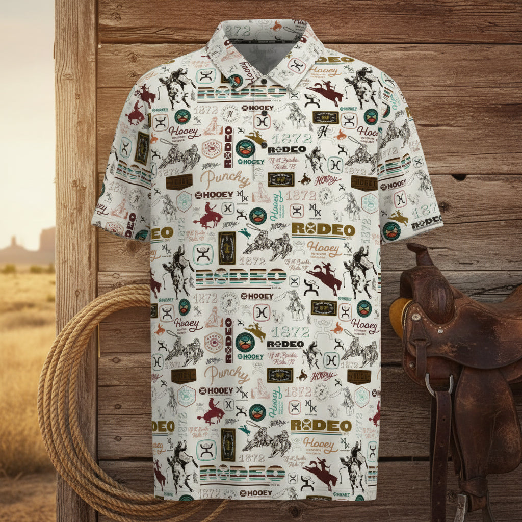 THE WEEKENDER Cream with Hooey Print Polo