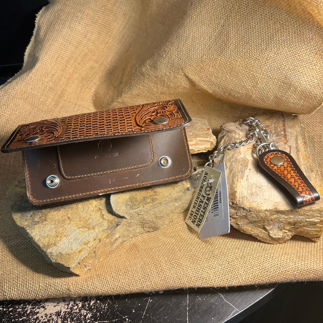 Basket Weave Tooled Biker/ Trucker Wallet