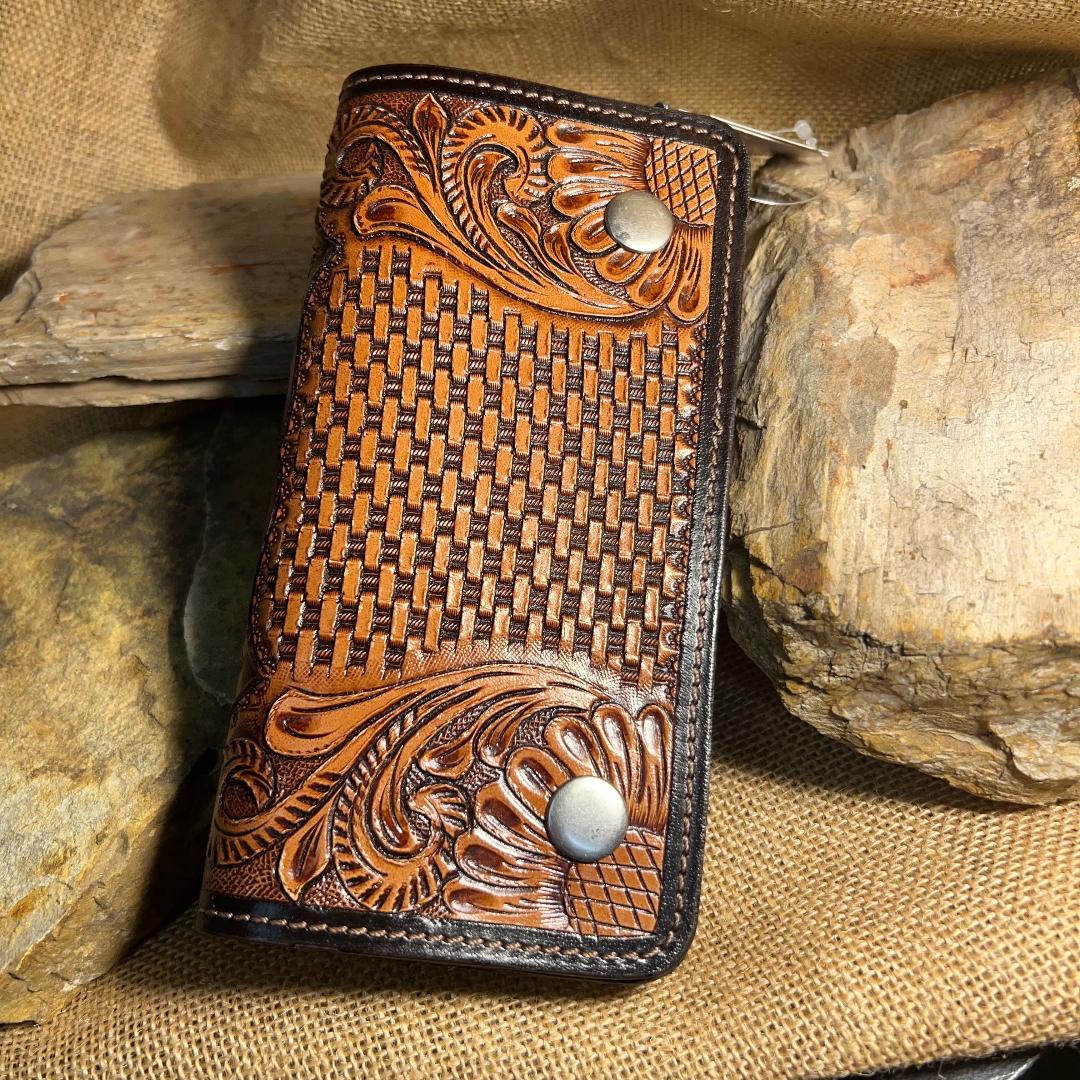 Basket Weave Tooled Biker/ Trucker Wallet