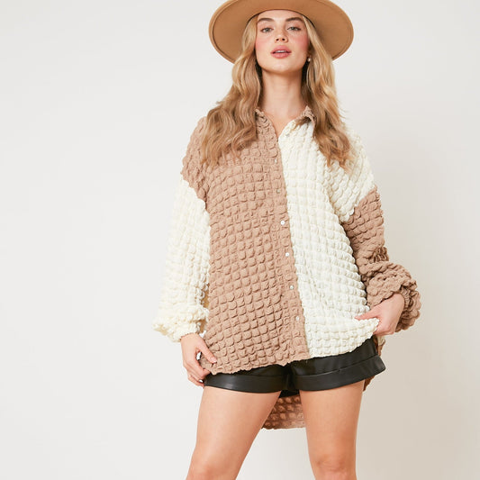 Woven Bubble Color Block Shirt