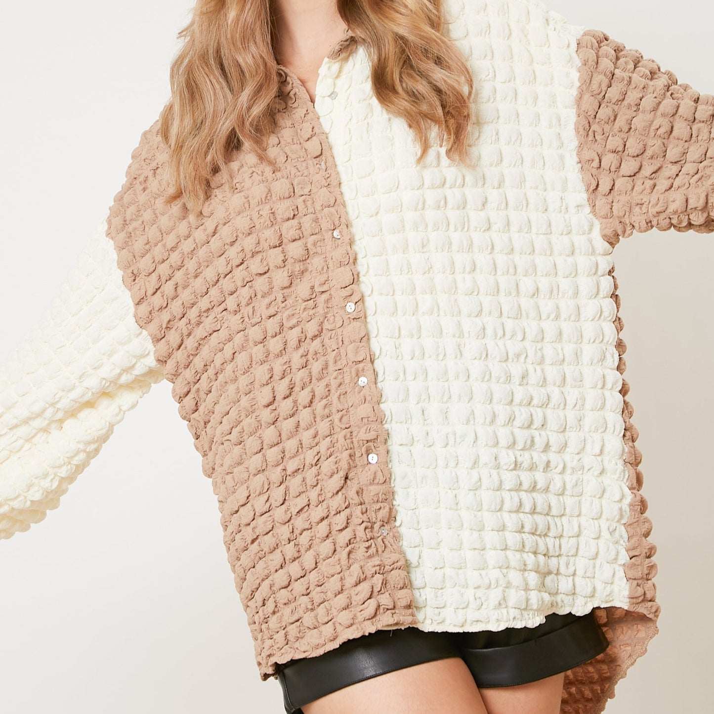 Woven Bubble Color Block Shirt