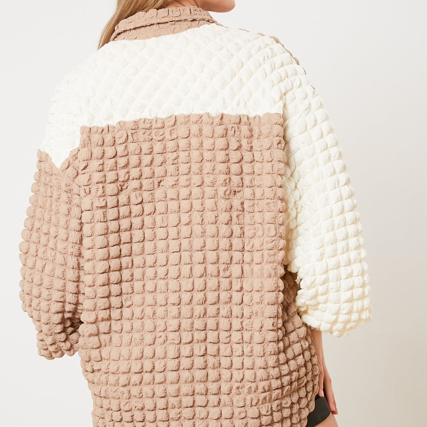 Woven Bubble Color Block Shirt