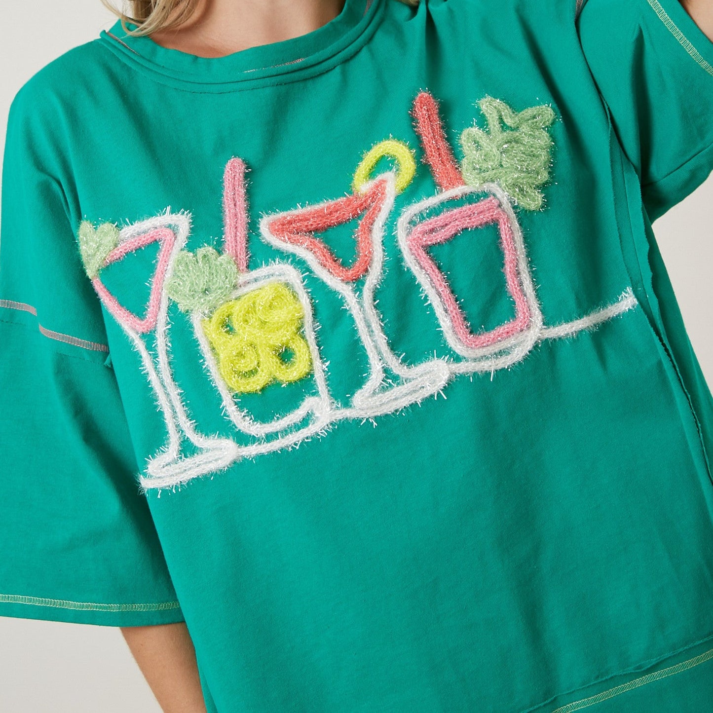 Martini & Drinks Lurex Embroidery T-Shirt