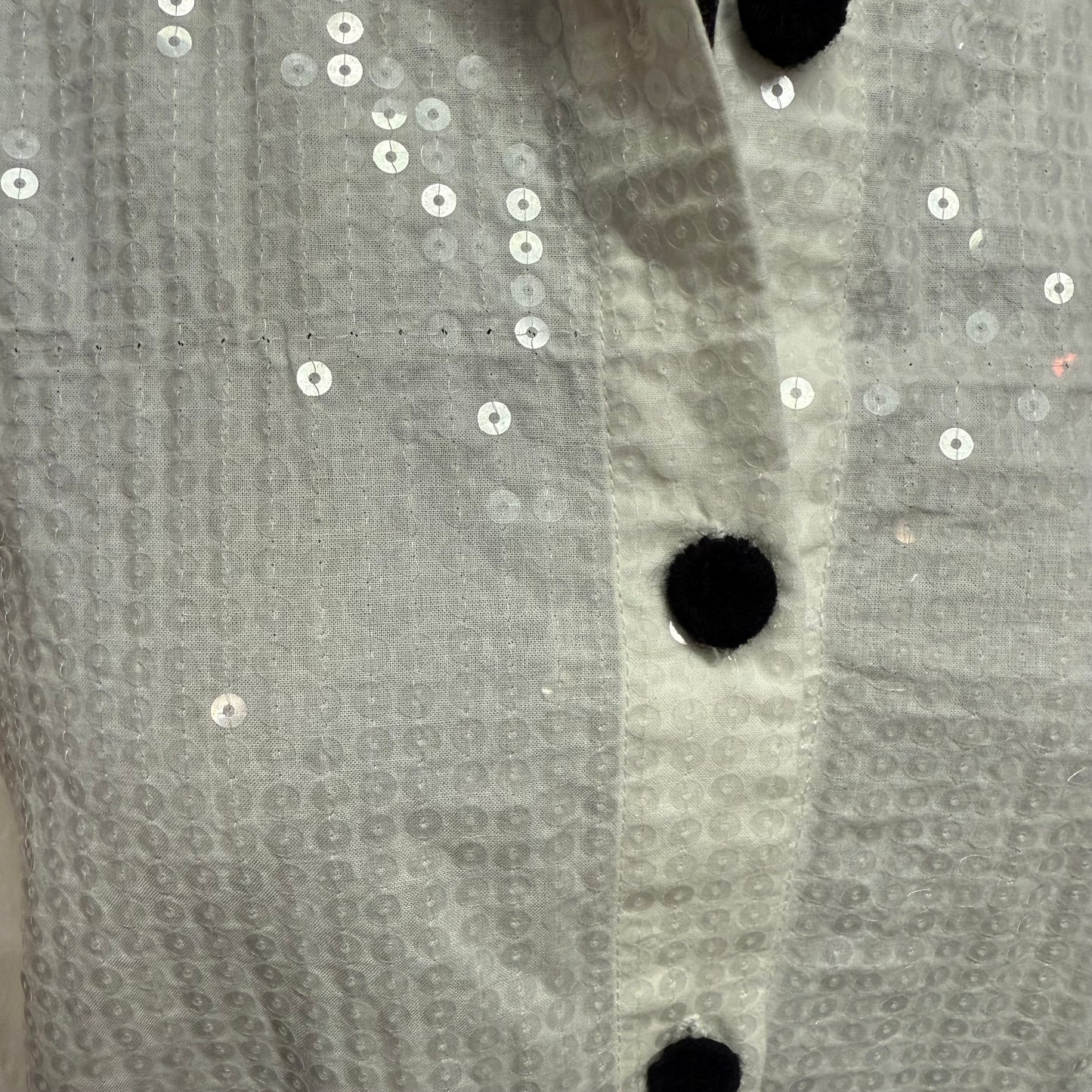 White Sequin Front Button Up Top