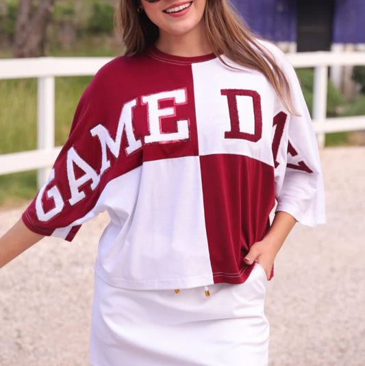 Huddle Up Color Block Top- Maroon