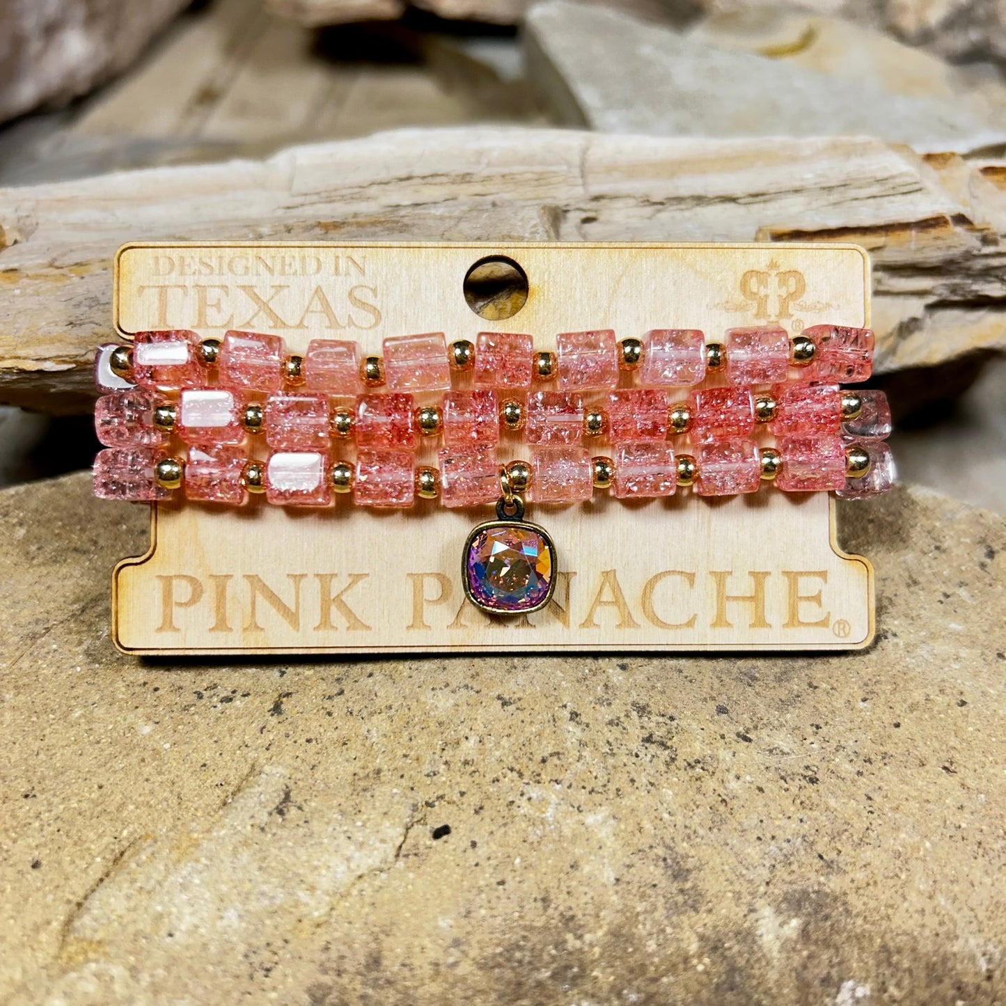 Pink Crystal Bead Bracelet Set