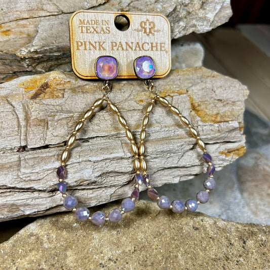 Gold Rice & Mauve Teardrop Earrings