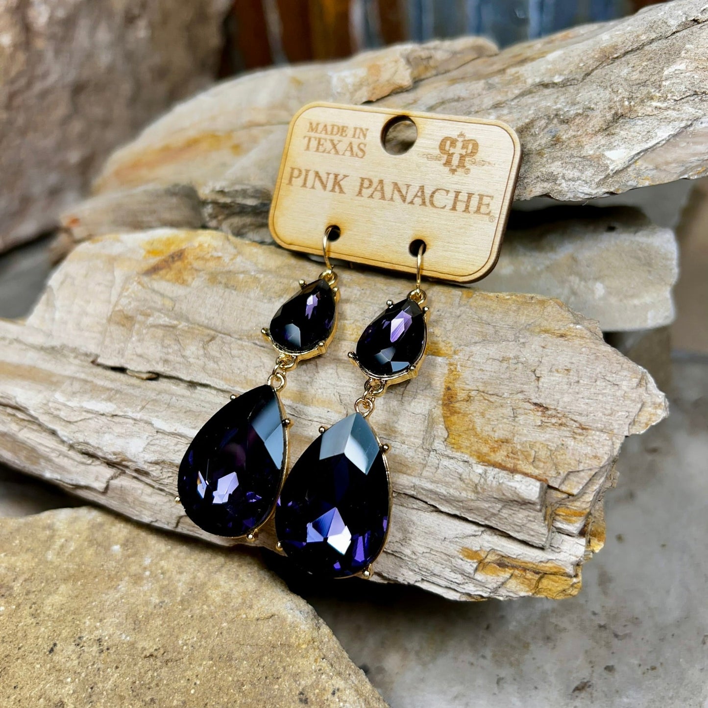 Double Teardrop Deep Purple Earrings