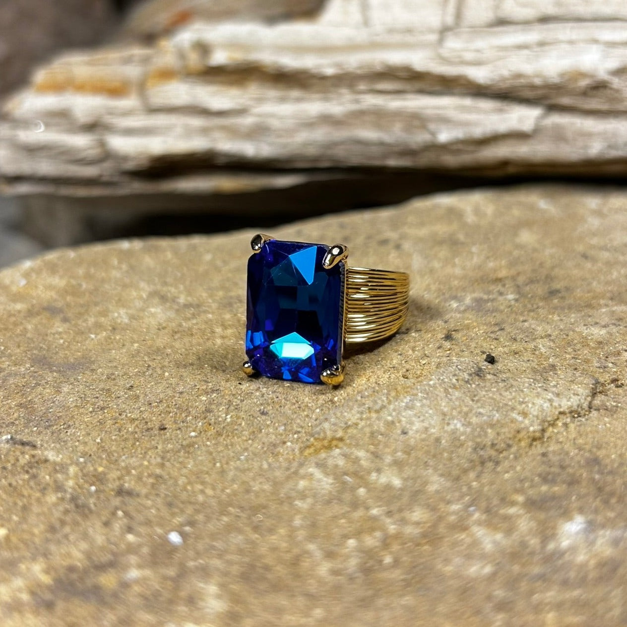 Blue Rhinestone Ring