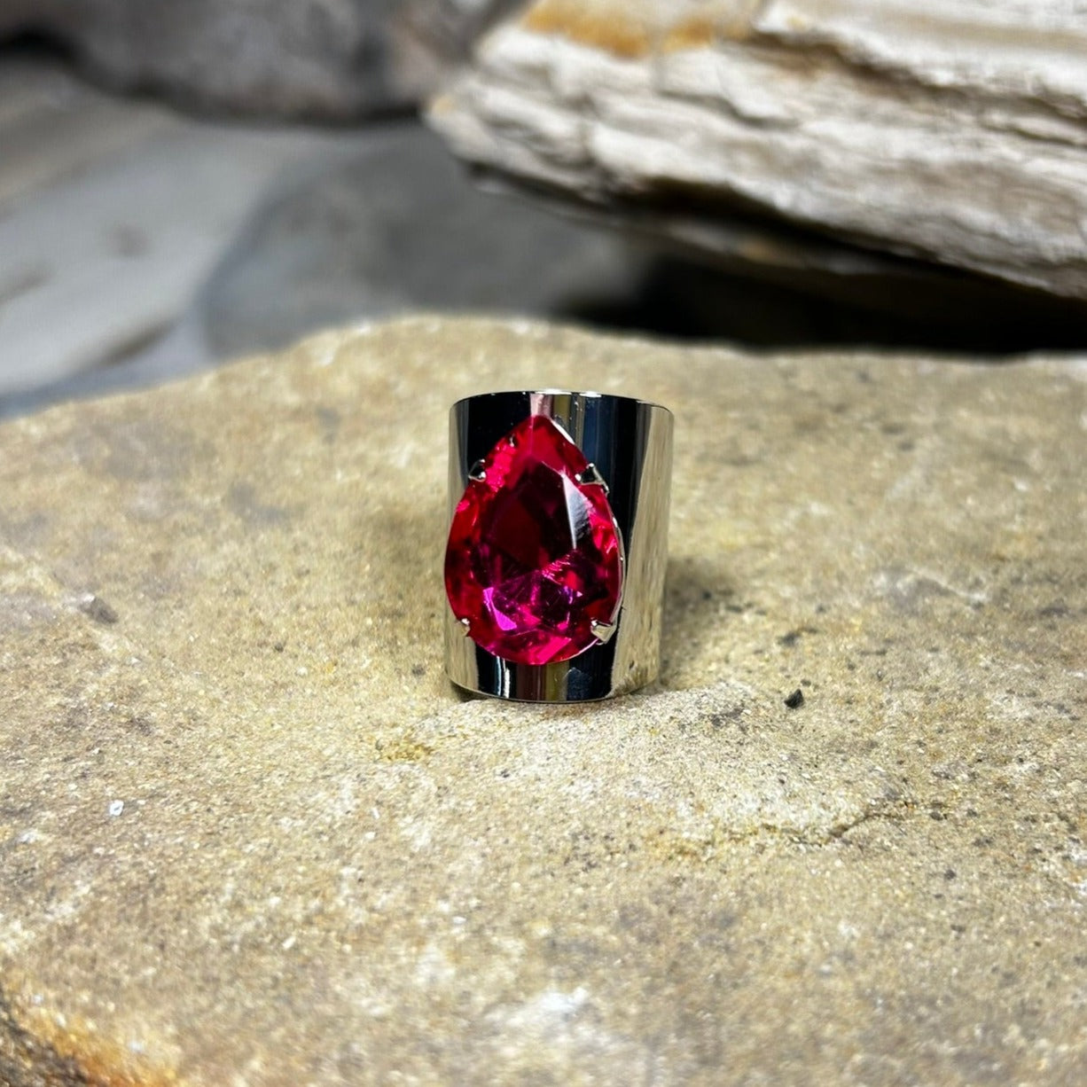 Fuchsia Teardrop Rhinestone Ring