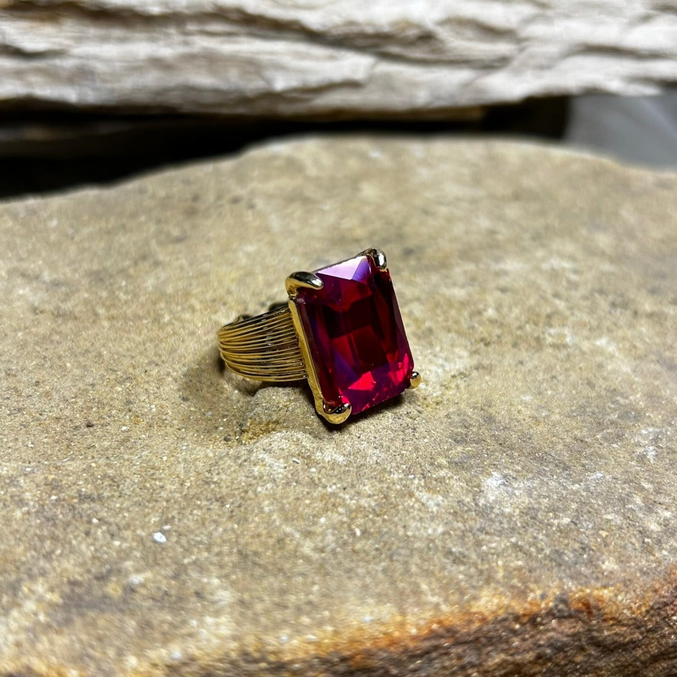 Fuchsia Rectangle Rhinestone Ring
