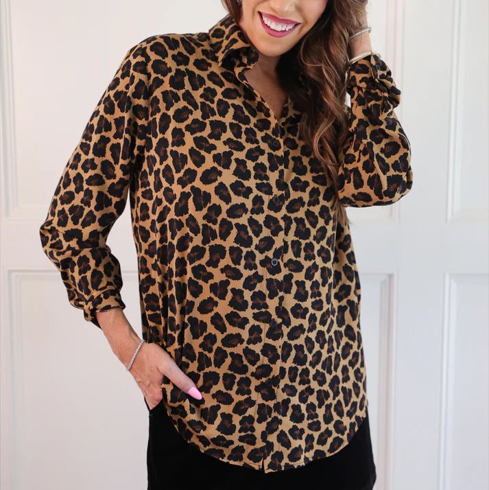 Nina Button Up Tunic- Leopard