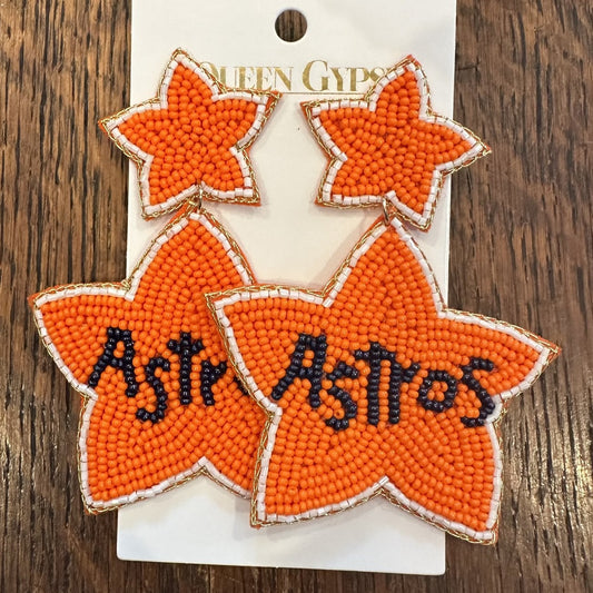 Orange Astros Beaded Star Earrings