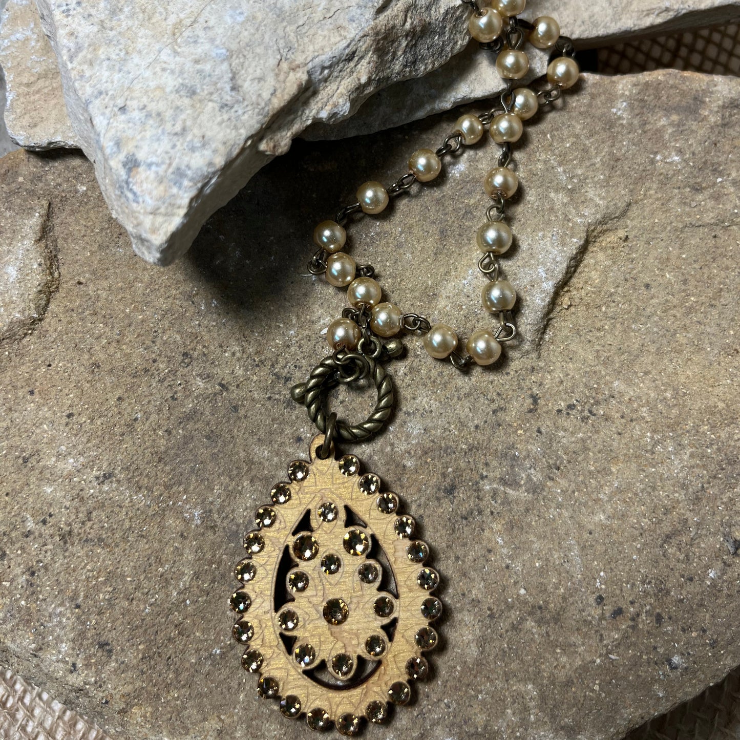 Toggle Necklace with Austrian crystal Santa Fe Teardrop Pendent