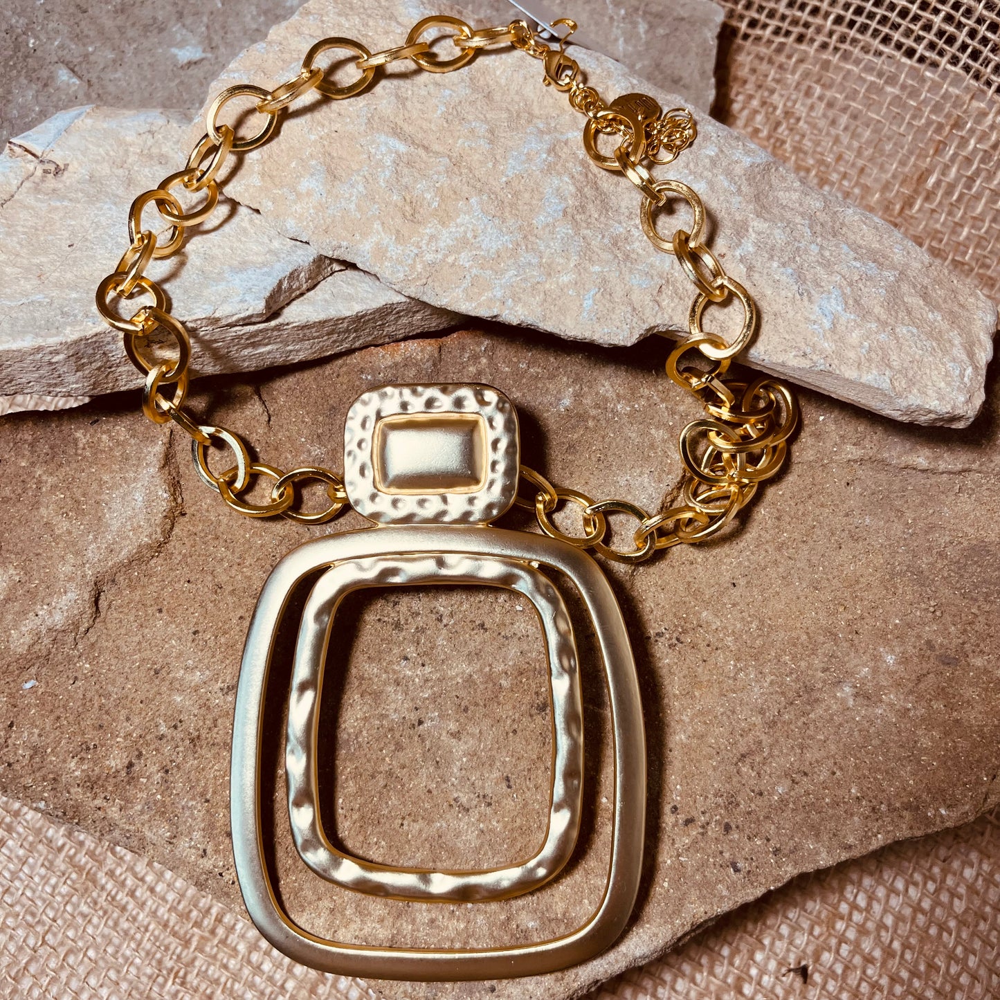 Chain Necklace with Open Square Medallion