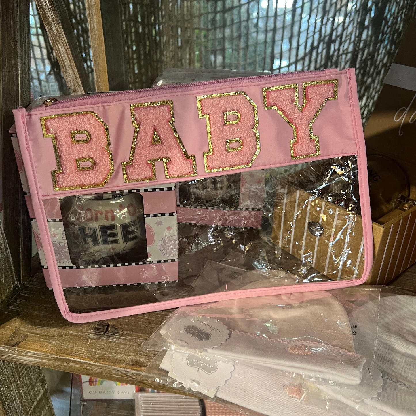 Chenille Letter Clear Pink Baby Pouch