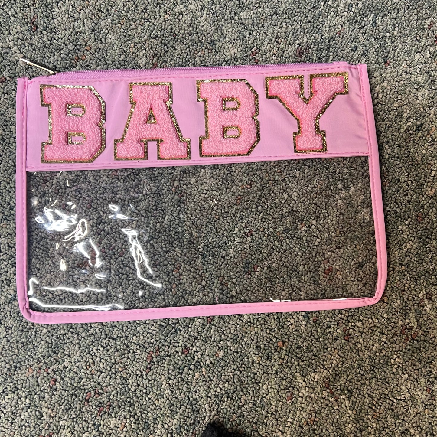 Chenille Letter Clear Pink Baby Pouch