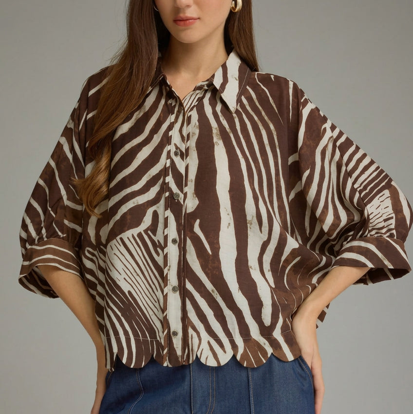 Zebra Top With Scalloped Hem