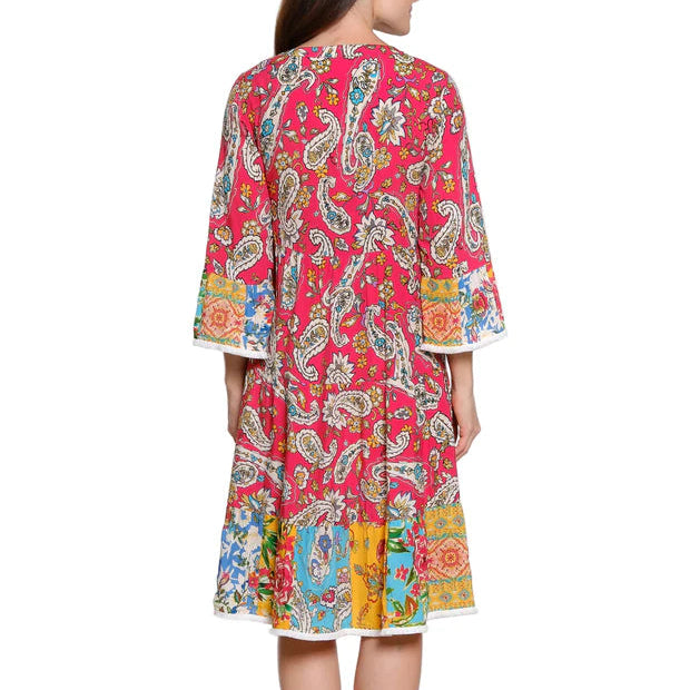 John Mark Embroidered Tiered Floral Print Dress