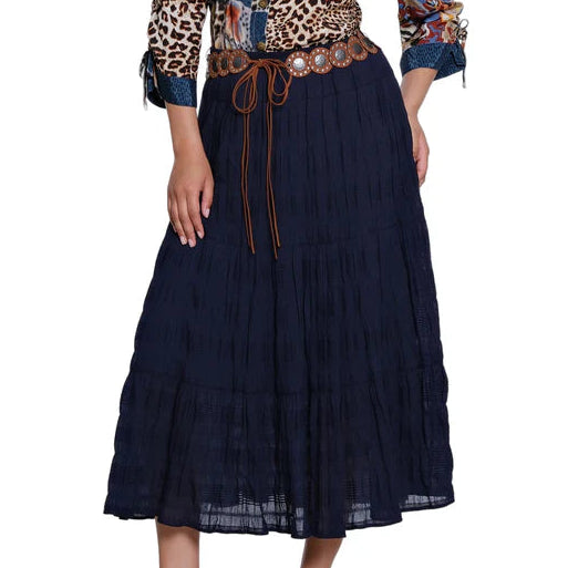 WOVEN TEXTURED TIERED PULL ON SKIRT W/ BELT