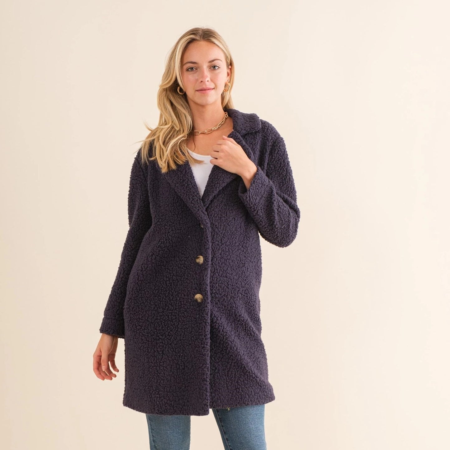 High Pile Fleece Button Down Coat