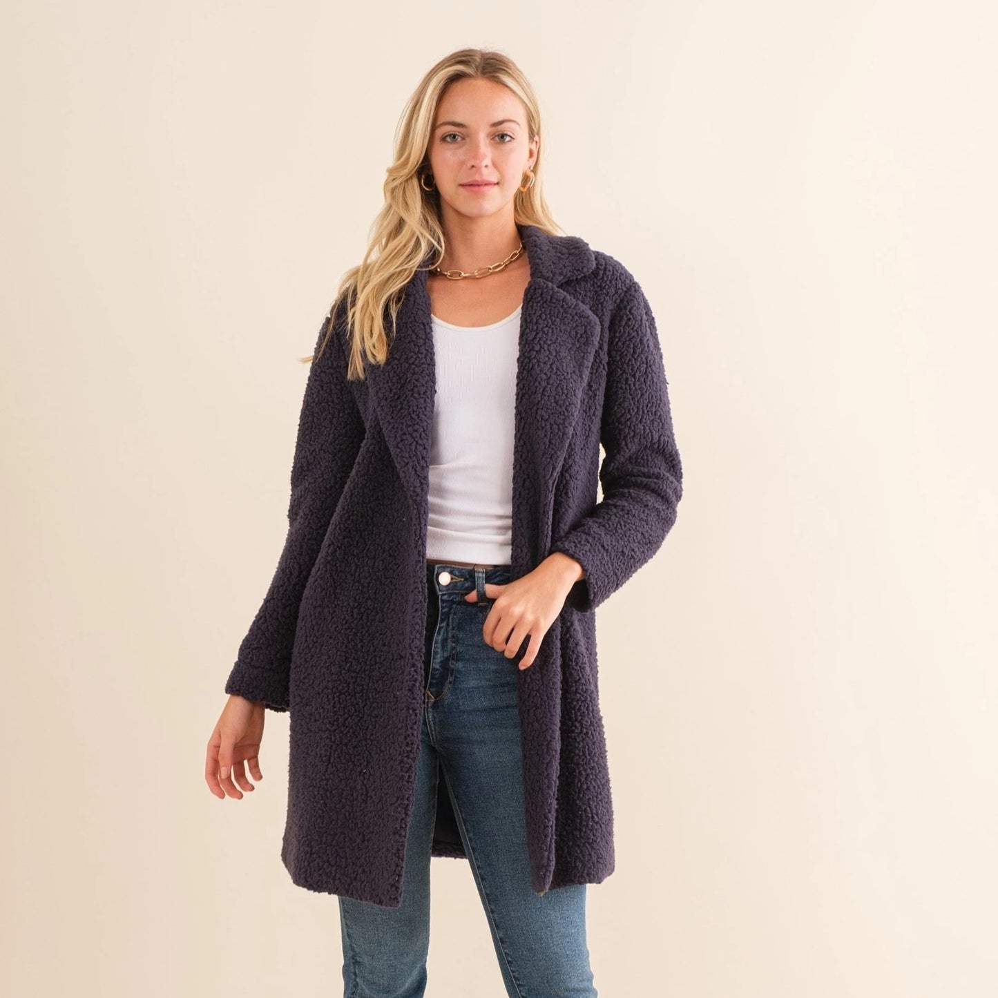High Pile Fleece Button Down Coat