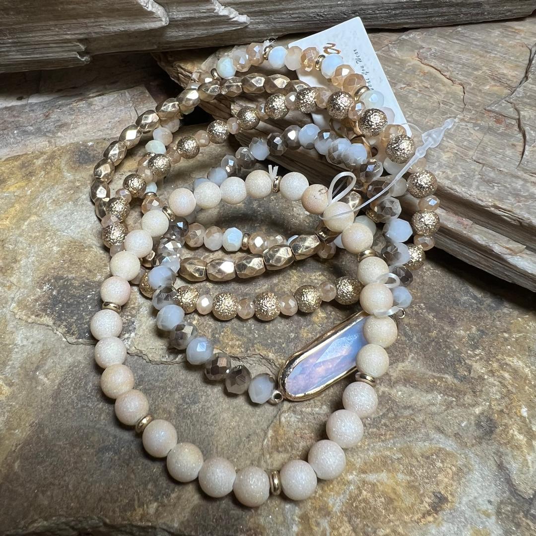 Neutral Creams Blush & Gold Bead Stack